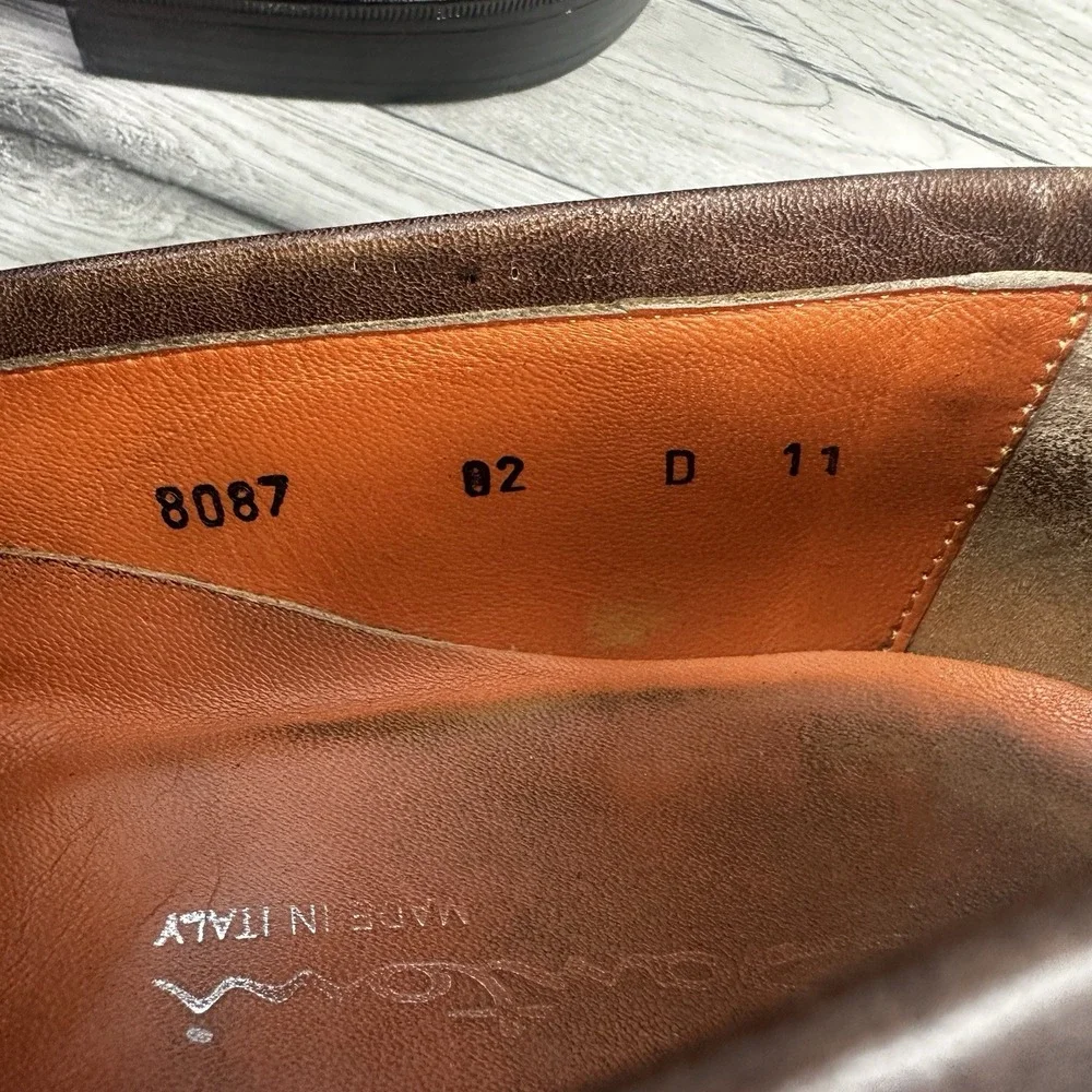 Santoni 8087 Penny Loafers Men's 11 D Brown Leather Made in Italy